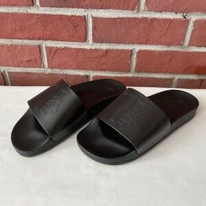 Tod’s Logo Embossed Rubber Fascia T Leone Black Rubber Men’s Sliders Size 8